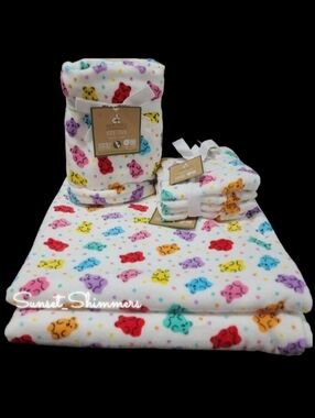 8pc Rainbow Gummy Bear Velour Bath Hand Washcloth Towel Set Deborah Connolly New